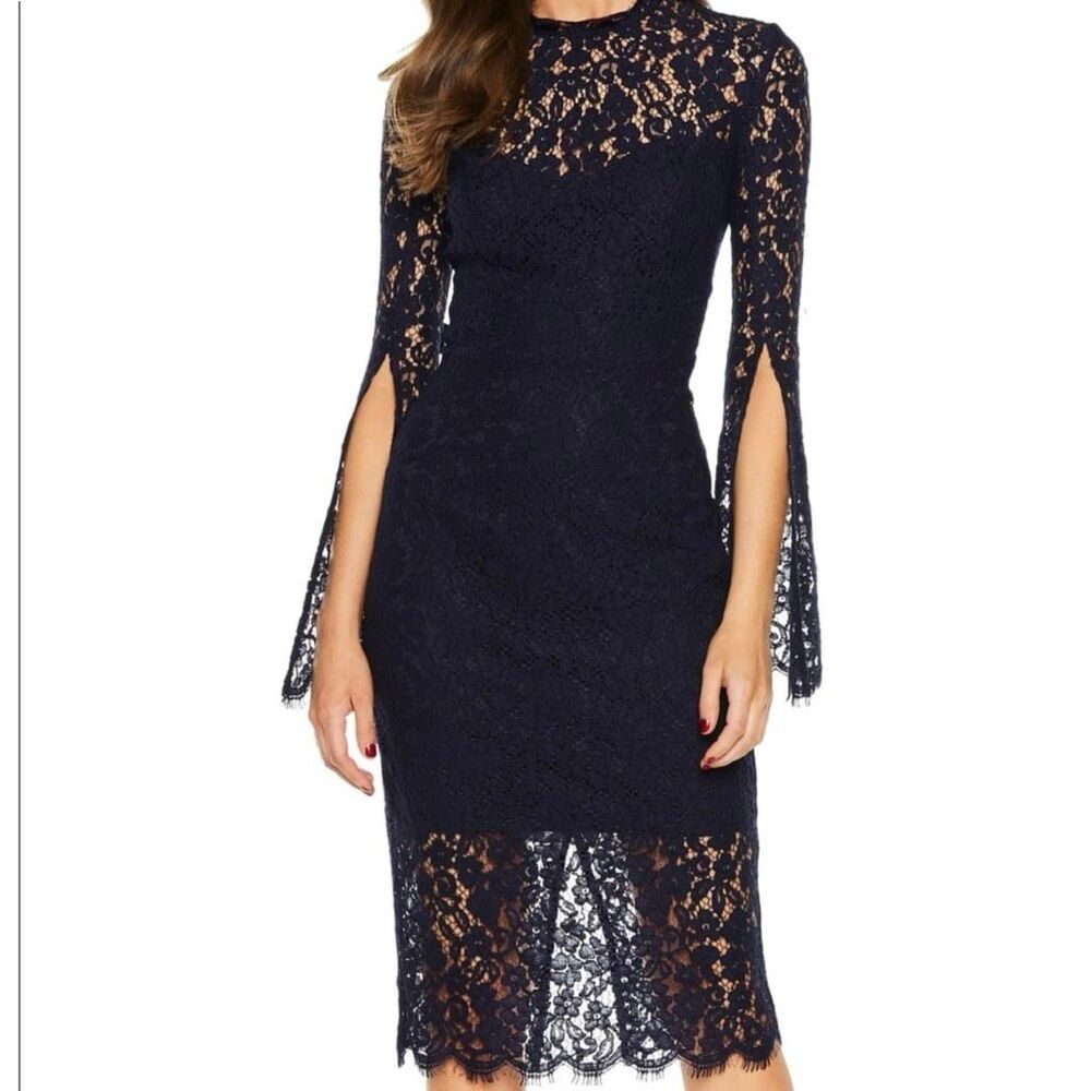 Bardot Navy Blue Lace Long Sleeve Dress XS 4 Women